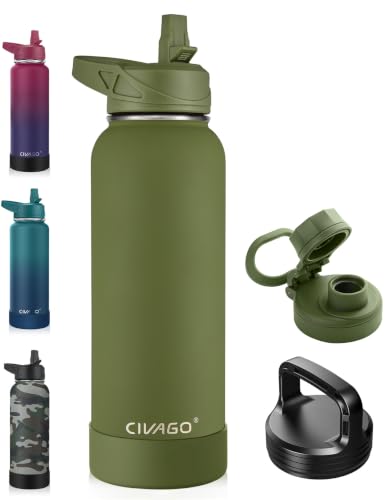 Image of CIVAGO 40 oz Insulated Stainless Steel Water Bottle With Straw and 3 Lids