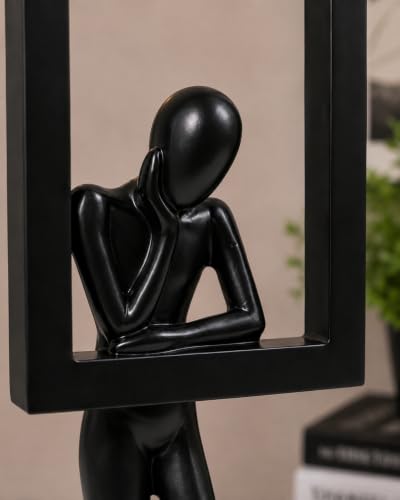 Image of Uptrix Decorative Modern Abstract Thinker Sculpture with Frame, Minimalist Black Resin Decorative Statue, Contemporary Tabletop Home Decor Accent for Living Room. (Black)