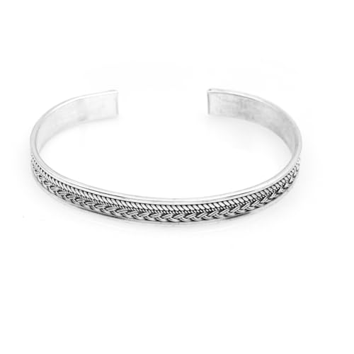 Bracelet manchette en argent fait à la main avec bande épaisse et gravure vintage unisexe