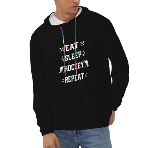 Eat Sleep Hockey Repeat Hoodies With Pockets Hooded Sweatshirts Casual Drawstring Hoody Pullover For Mens