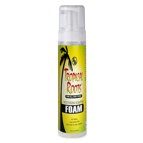 Bronner Bros Tropical Roots Moisturizing Sculpting Foam - With Vitamin E & B5, Guava & Pomegranate Extracts - Hydrating, Nourishing, Long-Lasting Hold & Definition, No Flaking or Build-Up - 8.5oz