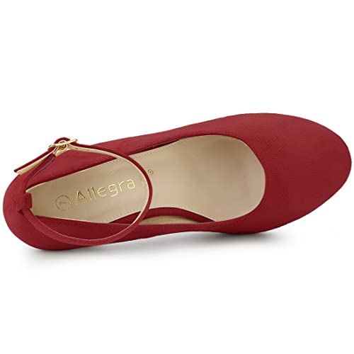 Allegra K Women's Round Toe Stiletto Heels Ankle Strap Red Pumps - 6.5 M US4