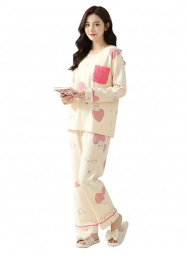 Image of Celary Women's Korean Night Suit Set | Round Neck Full Sleeve Top & Printed Ankle Length Pyjama | Skin-Friendly Fabric Soft Breathable Stretchable Loungewear | M to 2XL