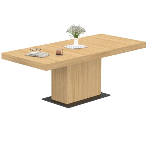 IDMarket - Table à Manger Extensible Rectangle Eden 6-10 Personnes Bois et Socle Noir 160-200 cm