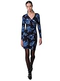 Koroshi Vestido Corto Fruncido Manga Larga Floral Cruzado Mujer, de Color Black, Talla M