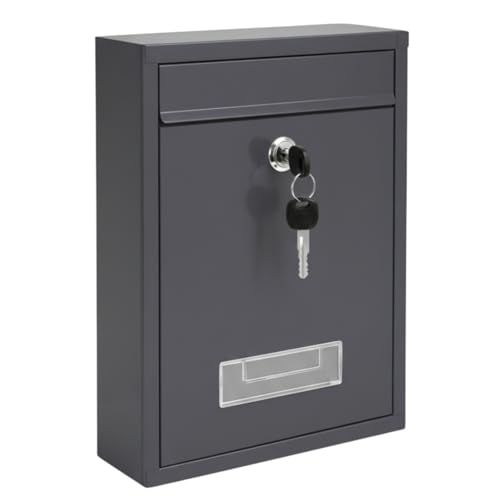 Wall Mounted Lockable Letter Box | Modern Steel Post Box with Key | Weatherproof Outdoor Mailbox | A4 Compatible | 31 x 22 x 9 cm – Grey