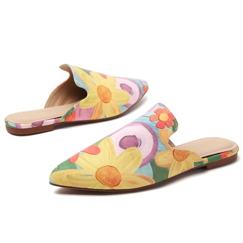 Image of Tilocow Women's Pointed Toe Flat Mules Backless Slip On Loafers