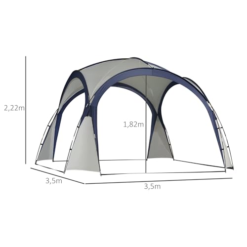 Outsunny campingtent tuintent feesttent partytent zonwering weerbestendig glasvezelstang + polyester crèmewit + blauw 3,5 x 3,5 x 2,3 m - Afbeelding 6