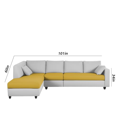 Image of Florian LHS 6 Seater L Shape Sofa Set for Living Room (Yellow Grey Fabric) Premium Fabric Sofa