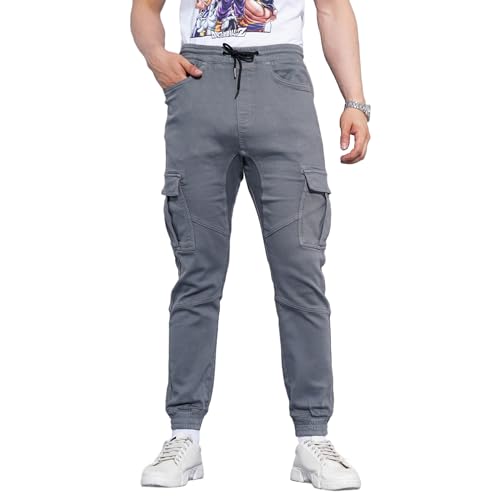 Image of Celio Mens Solid Grey Cargo Pants