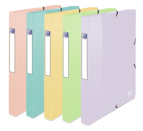 Oxford School Life Standard Capacity Box 24 x 32 cm Spine 25 mm with Elastic Band Polypropylene Lid Pastel Colours