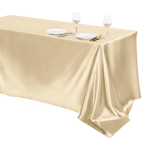 Image of TURSTIN 1 Pack Champagne Satin Tablecloth 102 x 58'' Overlay Table Cover