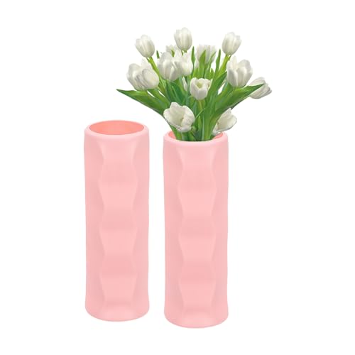 PATIKIL Jarrones de Flores, 2pcs Jarrones de Flores Elegantes para Ramo Jarrón de Flores de Plástico Irrompible Decorativo para Hogar Centro de Mesa Oficina Boda Fiesta, Rosa