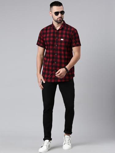 Image of Majestic Man Men Cotton Checkered Half Sleeve Slim Fit Casual Shirt