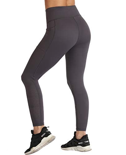 Raypose Women's Workout Leggings For Women With Pockets Tummy Control Gym High Waist Yoga Pants Plus Size With Mesh Leaden-L #TOP4