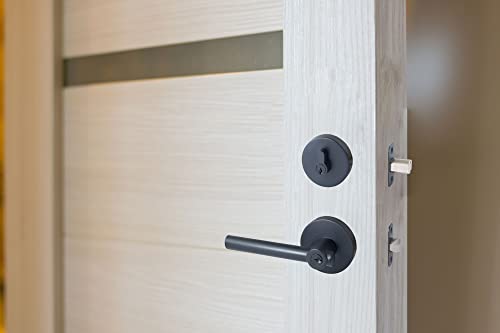 Image of Design House Eastport Keyed Entry Door Lever, Matte Black | Surface, Contemporary /Modern, Zinc, Hardware, 582650