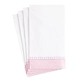 Caspari Linen Border Paper Guest Towel Napkins in Petal Pink - Two Packs of 15