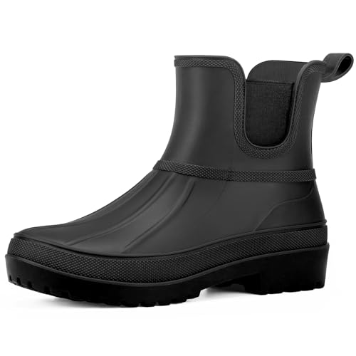 HISEA Chelsea Rain Boots for Women Short Ankle Duck Boots Waterproof Lightweight Non-Slip Garden Shoes Comfortable Mud Boots for Outdoor & Gardening