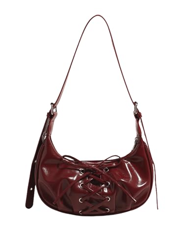 Verdusa Women's Vintage Lace Up Leather Bags Top Handle Crescent Shoulder Handbags