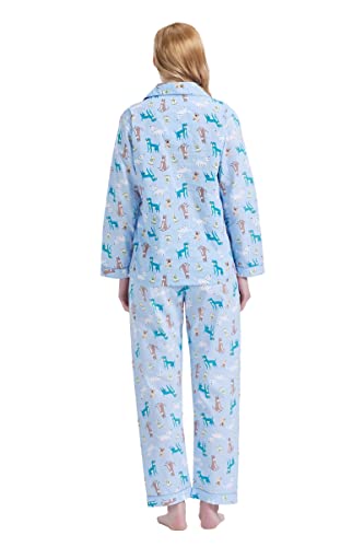 Image of GLOBAL Women Cotton Pajamas Long Sleeve PJs Button Down Sleepwear S-3XL