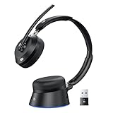 Wireless Headset with Mic for Work, Noise Cancelling Bluetooth Headset with Microphone for PC, Charging Base & USB Computer Headset with Microphone for Call Center/Office/Home/PC/ Laptop/Teams/Zoom