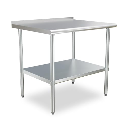 Image of STABLEINK NSF Stainless Steel Prep Table 36x30 Inches, Metal Work Table with Backsplash and Adjustable Undershelf, for Commercial Kitchen, Restaurant, Hotel, Laundry and Garage
