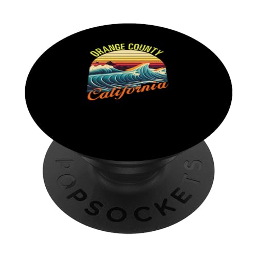 Orange County Retro Surf Apparel & Beachwear, Orange County PopSockets Swappable PopGrip, Black