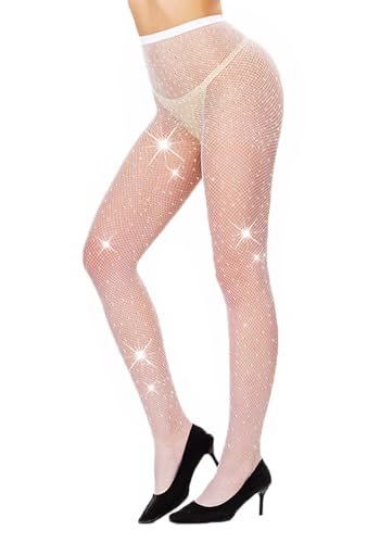 Image of FANCAME Sparkly Fishnet Tights Women's Mesh Pantyhose Rhinestone Glitter Party Fishnet Stockings