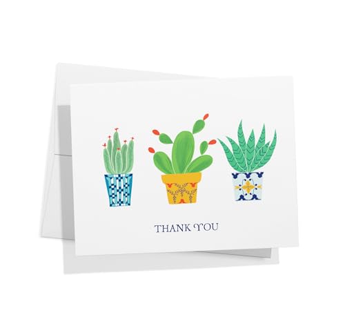 Image of Twigs Paper Cacti Thank You Cards, 12 Blank Note Cards with Envelopes | Small size, gratitude & appreciation notes, hand-illustrated artwork, stationery, bulk value set