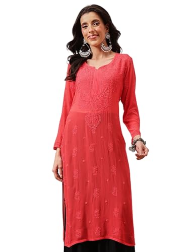 Image of Ada Hand Embroidered Lucknowi Chikankari Viscose Georgette Kurta Kurti for Women A411185