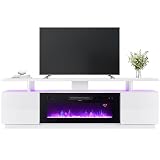 INMOZATA Electric Fire, Entertainment Center Console Table with Fireplace, 12Colors Realistic Flame Effect & 12Colors Moon Lights, Remote Control&Overheat Protection, 36" Fireplace, for 78" TV, White