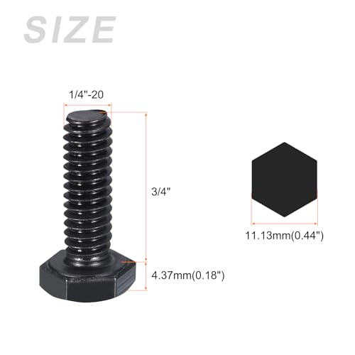 Image of METALLIXITY Hex Head Bolts (1 /4-20 x 3 /4 inch) 25Pcs, 304 Stainless Steel 18-8, Fully Threaded, External Hex Drive, Hex Head Screw Bolt, Black Oxide