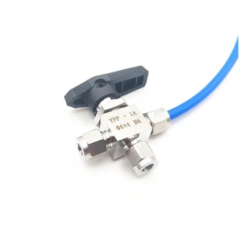 Válvula de bola 3 vías para tráquea neumática y manguera PU de 6mm OD 6