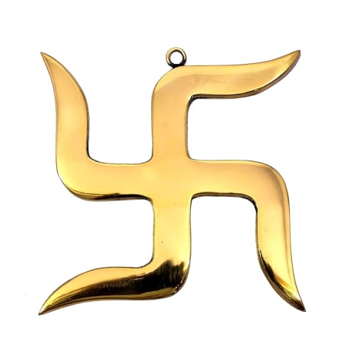 Image of Brass Swastik (卐) Sathiya Wall Hanging Yantra | 9 Inch Approx | Vastu Door Hanging for Najar Dosh|Weight-990 Gram Approx | Decorative Home Decor Symbol for Positive Vibes