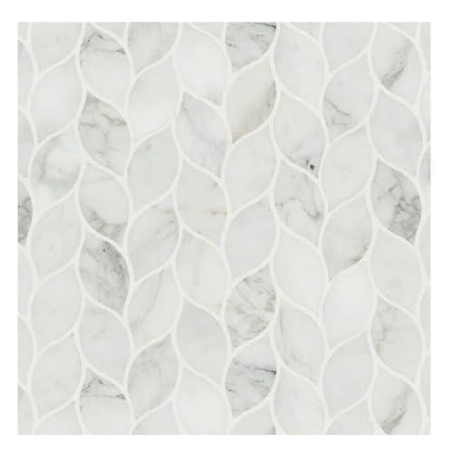 Tenedos Calacatta Carrara Statuary Rain Pattern Polished Marble Mosaic Tile