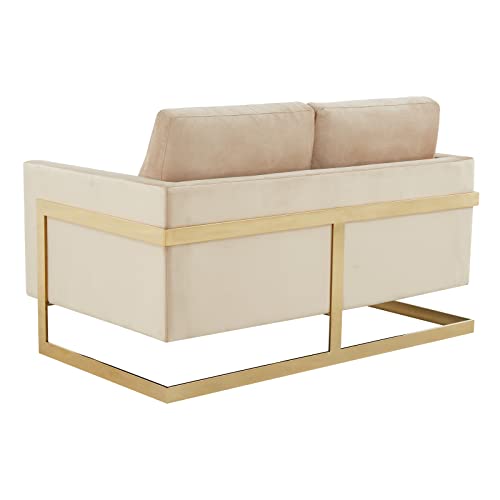 Leisuremod Lincoln Modern Mid-Century Upholstered Velvet Loveseat With Gold Frame, Beige #TOP6