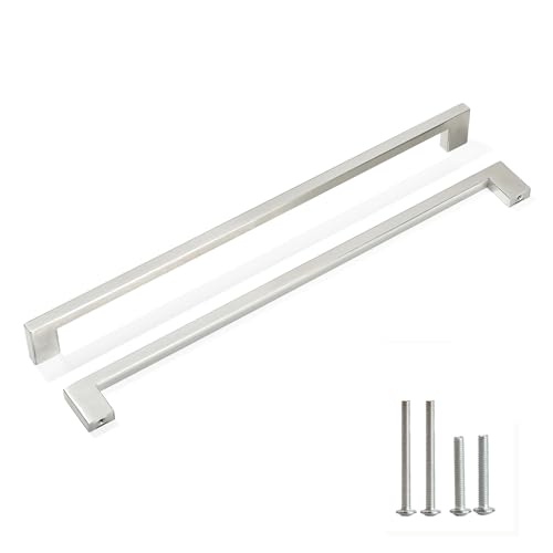 Redunest Cabinet Pulls Brushed Nickel Cabinet Handles Square Drawer Pulls, 2 Pack 13-4/5 Inch Stainless Steel Kitchen Door Cupboard Cabinet Handles, Drawer Hardware Handles, 352mm Hole Centers
