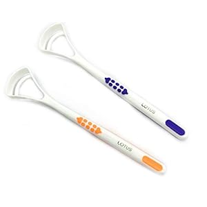 Tongreiniger, kunststof, oranje en paars, 2 stuks