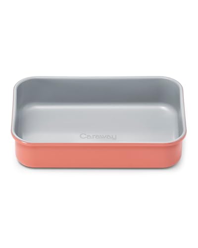Caraway Molde rectangular pequeño antiadherente de 9 x 6.5 pulgadas, no tóxico, libre de PTFE y PFOA, núcleo de acero aluminizado, sartén profunda de cerámica para cazuelas, lasaña y más, color