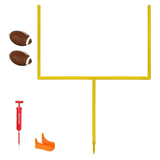 GoSports Football Field Goal Post Set with 2 Footballs and Kicking Tee - Life Sized Backyard Field Goal for Kids and Adults - 6 ft or 8 ft