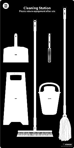 Mopping Floor Cleaning Station Shadowboard - 850 x 1700mm - Includes Tools & Hooks - Cleaning Tool Storage Solution (Black)