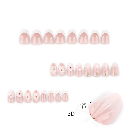 Image of Secret Lives Acrylic Press on Nails Reusable Artificial Designer Fake Nails Extension Pink 24 Pieces Set with Kit (3D Art, Nude)