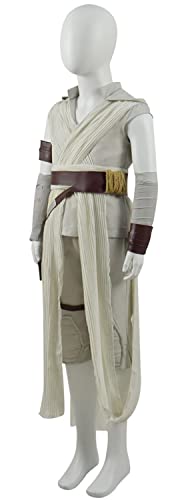 Kids Rey Cosplay Costume Girls Jedi Robe Knight Uniform Outfit Deluxe Battle Suit Halloween Carnival Full Set (White, Small) #TOP1