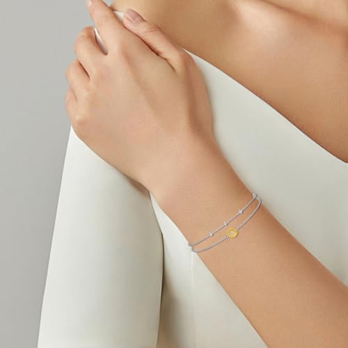 Diamond Sunflower Bracelet 925 Sterling Silver Sunflower Bracelet Gift for Women Mom Wife,7"+2"2