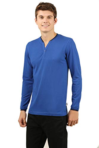 Image of Zebu Men's Full Sleeve Cotton Henley Neck Tshirt with bio wash (Pack of 1). Royal
