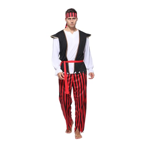 Wizland Homens adultos disfarce de pirata capitão do mar de Halloween para vestir festa XXL
