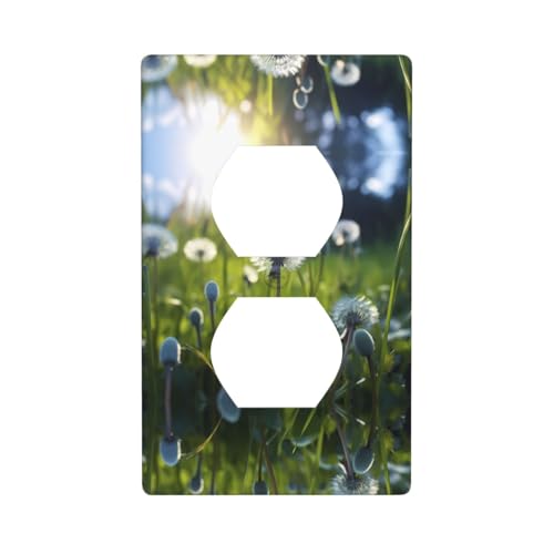 Phayah Placa de pared dúplex con patrón de diente de león, tamaño estándar, policarbonato termoplástico, cubiertas de enchufe dobles