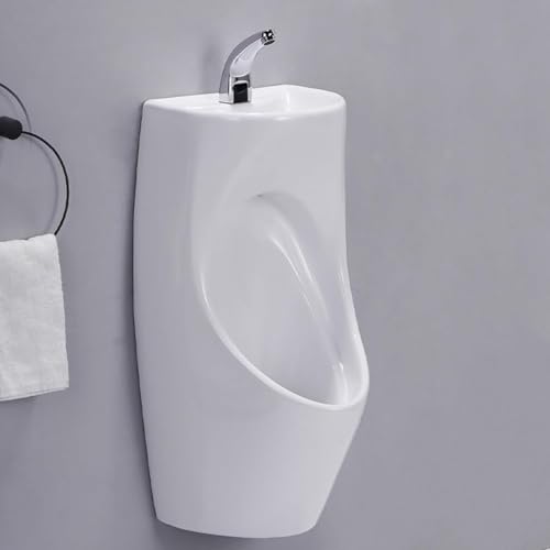 2-in-1 セラミック製男性用小便器、壁掛け式小便器、男性用こぼれ防止、洗面台とセンサー蛇口付き、防臭設計