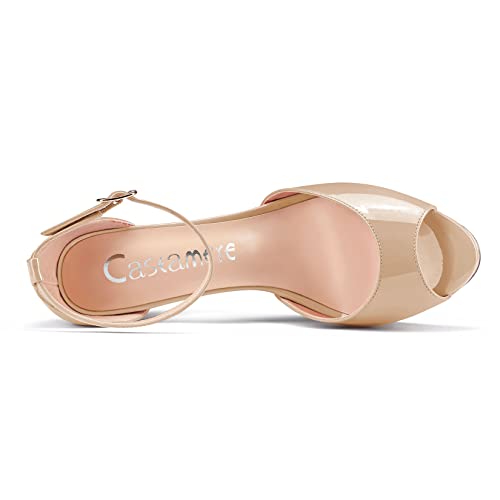 Castamere Women Chunky Block High Heel Platform Peep Open Toe Sandals Ankle Strap Two-Piece Wedding 5.1 Inches Heels Pumps4