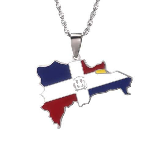 UBBVPKY Collier Avec Pendentif Carte De La République Dominicaine - Motif De Carte Fantaisie Chaîne De Clavicule Réglable Bijou Patriotique Cadeau Pour Hommes Et Femmes